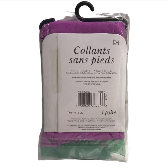 Disney The Little Mermaid Footless Tights Size Small 4-6 1 Pair New In Package - Picture 2 of 7